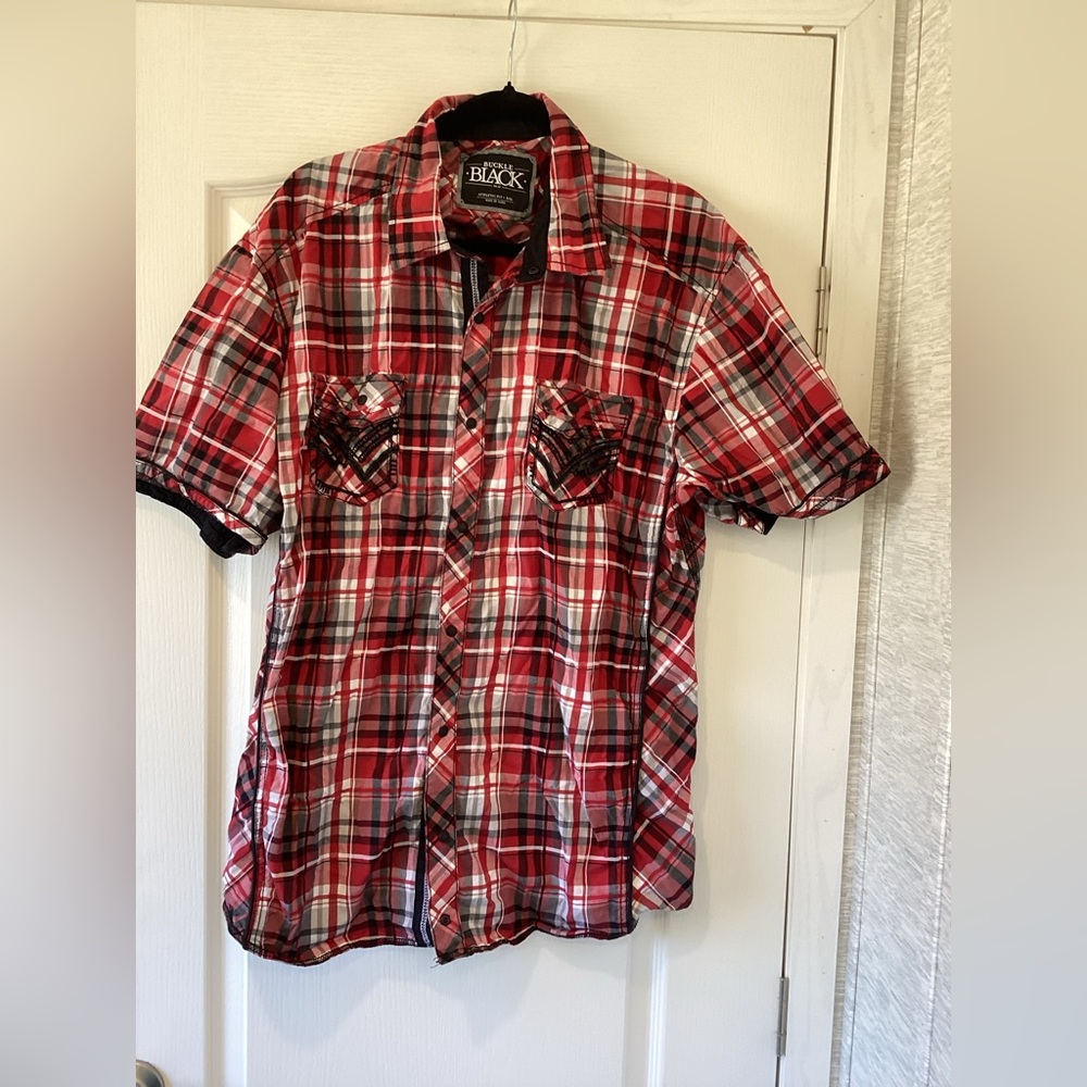Buckle Black Plaid Men's Shirt size 2XL EUC